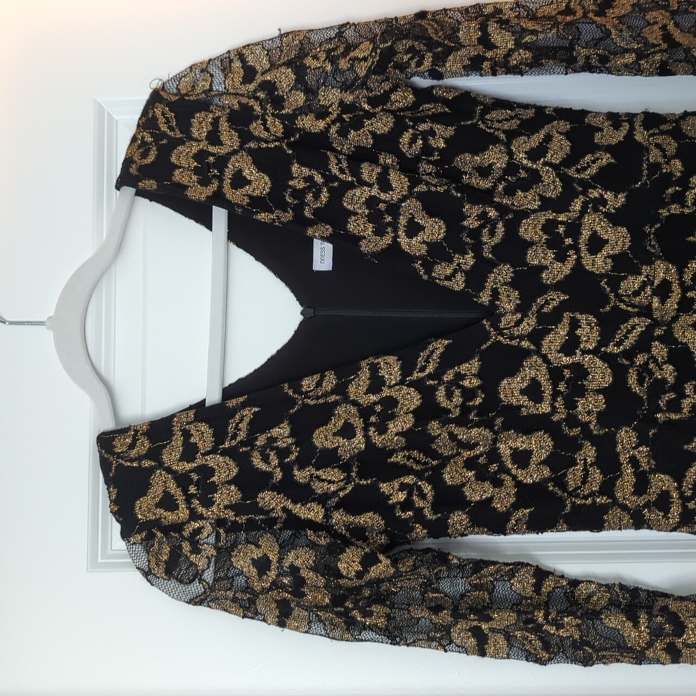 Dress the Population deep v mini dress black and gold lace